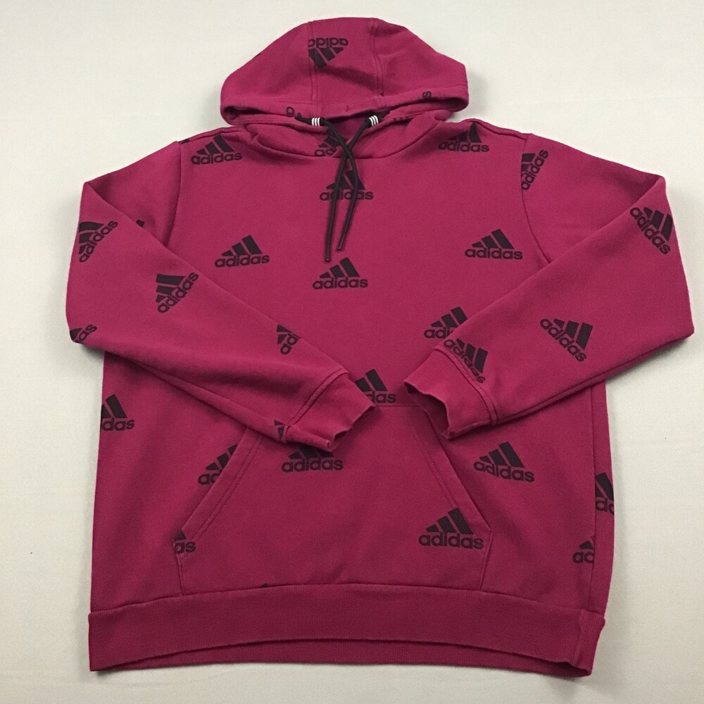 Adidas Hoodie Men Small Pink Trefoil All Over Print Pullover Sweatshirt AOP